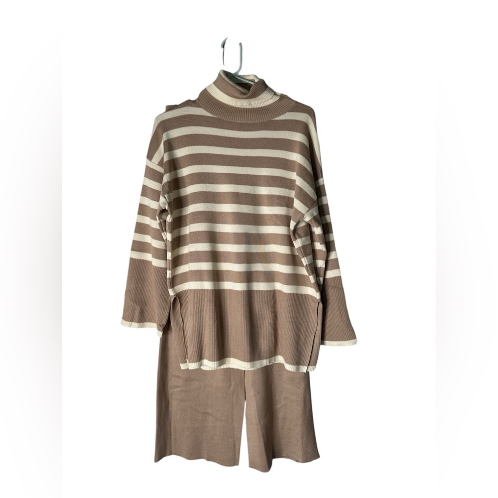 Striped Brown and Cream Women's Sweater Set